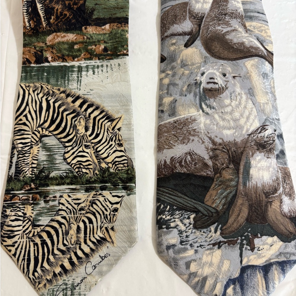 Endangered Species Silk Ties -Zebra Print Tie by Simon Combes [lot of 2]